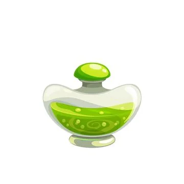 Potion bottle green magic elixir flask vector icon Stock Illustration