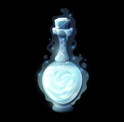 Potion bottle with ice, magic love elixir, poison Stock Illustration