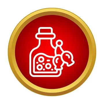 Potion bottle icon with magical liquid on red background Stock Illustration
