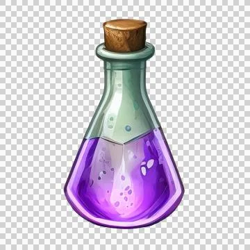 Potion bottle with magic elixir, cartoon glass flask with colorful glowing .. Stock Illustration