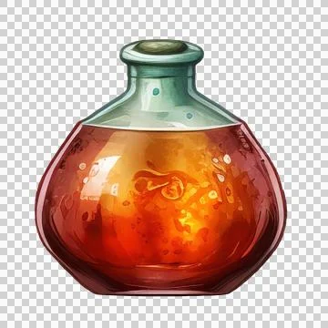 Potion bottle with magic elixir, cartoon glass flask with colorful glowing .. Stock Illustration