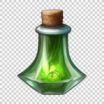 Potion bottle with magic elixir, cartoon glass flask with colorful glowing .. Stock Illustration