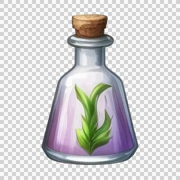 Potion bottle with magic elixir, cartoon glass flask with colorful glowing .. Stock Illustration