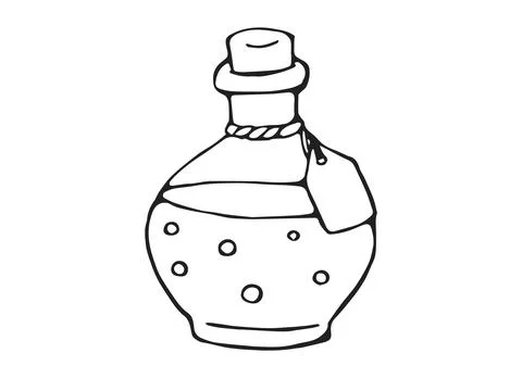 Potion Bottle Magic Tincture Doodle Outline Illustration Black And White Illustrazione stock