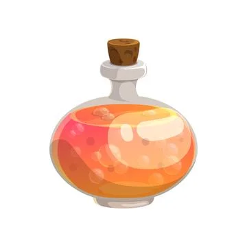 Potion bottle with orange boiling liquid, icon Stock Illustration