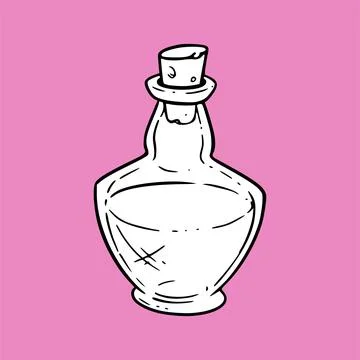 Potion bottle with witch elixir. Retro glass bottle or flask with cork. Vector Stock Illustration