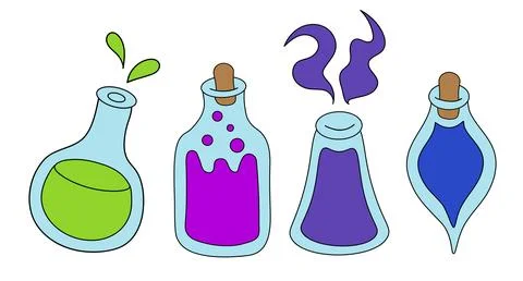 Potion bottles set isolated on white background. Stock Illustration