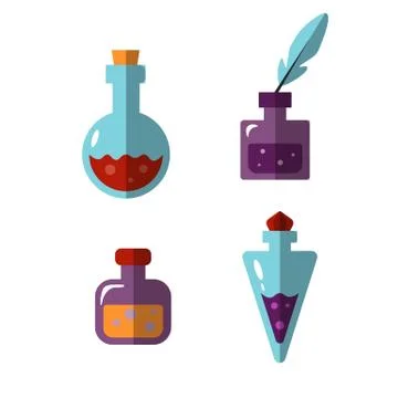 Potion bottles vector icons of witch magic elixir or alchemist poison. Evil Stock Illustration