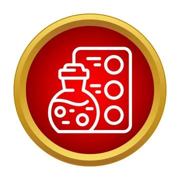 Potion flask with liquid bubbles and pills icon Stock Illustration