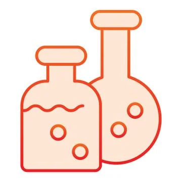Potion flasks flat icon. Two bottles, chemistry laboratory. Halloween party Stock Illustration