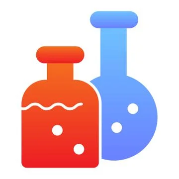 Potion flasks flat icon. Two bottles, chemistry laboratory. Halloween party Stock Illustration