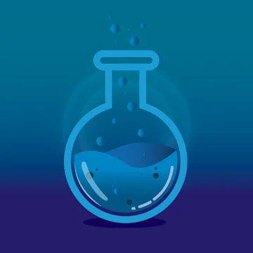 Potion icon in tones of blue with bubbles. Flat cartoon style Ilustração Stock