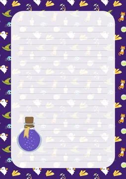 Potion. Note paper. Page. Halloween notebook sheet. Cartoon, flat, vector Illustrazione stock