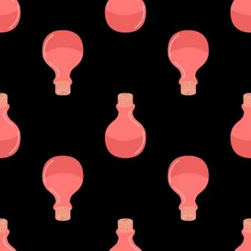 Potion pattern on black background. elixir Stock Illustration