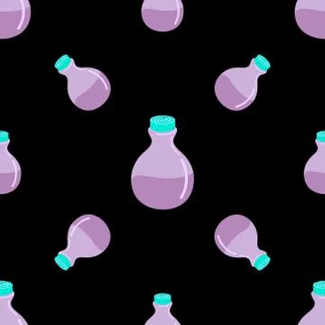 Potion pattern on a black background. Magic potion Stock Illustration