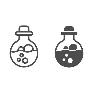 Potion scale with bubbles line and solid icon, halloween concept, mana in bottle Stock Illustration