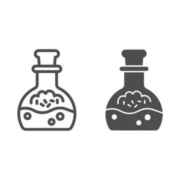 Potion in scale with stopper line and solid icon, halloween concept, mana in Illustrazione stock