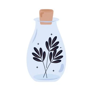 Potion spell flask with branches esoteric icon Stock Illustration