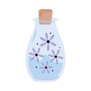 Potion spell flask with flowers esoteric icon Stock Illustration