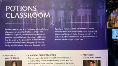  Potions classroom information panel in the Harry Potter Studio Tour Stock Footage 323918734