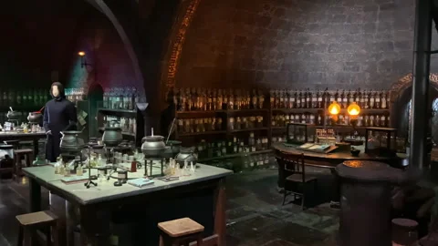  The Potions Classroom set in the Harry Potter Studio Tour London Video stock 323918745