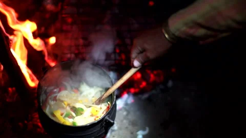 Potjiekos cooking on a fire Video stock 308917261