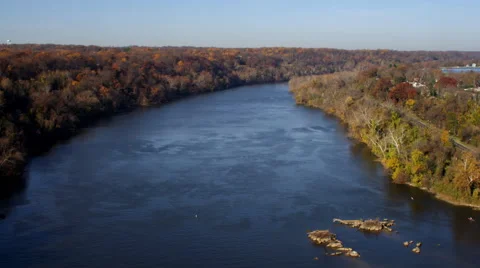 Potomac River in autumn, Virginia shore on left. Shot in November 2011. Stock Footage 59209149