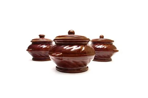 Pots for baking on white background Stock Photos