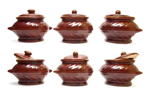 Pots for baking on white background Stock Photos