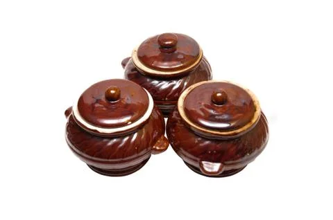 Pots for baking on white background Stock Photos