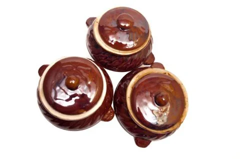 Pots for baking on white background Stock Photos