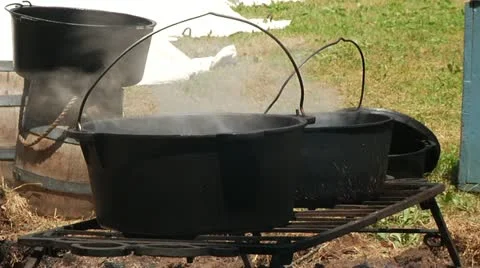 Pots on Fire in Colonial Times 스톡 동영상 12426264