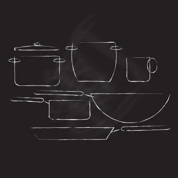 Pots pans and wok Stock Illustration