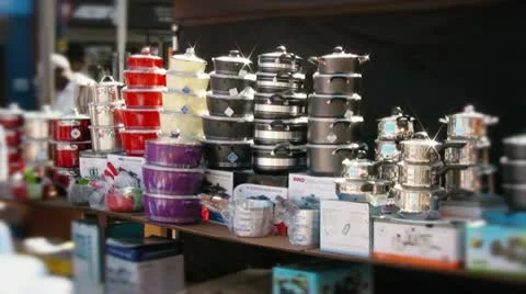 Pots pans market Video stock 10862684