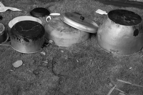 Pots on the sand Stock Photos