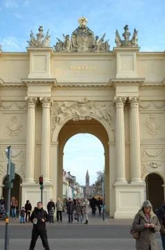 POTSDAM, GERMANY - OCTOBER 19: Brandenburger Tor (Branderburg gate) on Luisen Stock Photos