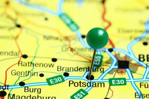 Potsdam pinned on a map of Germany Foto stock