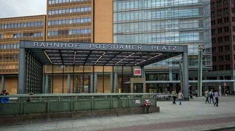 Potsdamer Place train station built structure hyperlapse, tracking shot Stock Footage 53253839