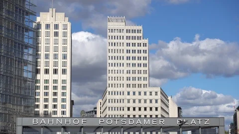 Potsdamer Platz of Berlin with sign and Ritz Carlton Hotel background Stock-Footage 95783553