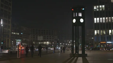 Potsdamer Platz Historic Traffic Light in Berlin Germany at night Stock Footage 36267927