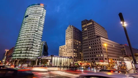 The Potsdamer Platz at night, Berlin Germany Stock Footage 123736751
