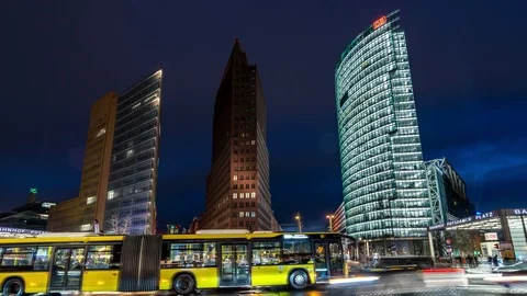 Potsdamer Platz at night, Berlin, Germany Stock Footage 123790226