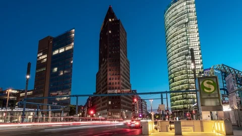 Potsdamer Platz Time lapse from sunset to night. Berlin, Germany Video stock 108611987
