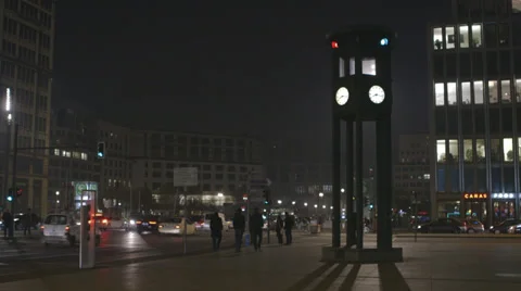 Potsdamer Platz Timelapse of Historic Traffic Light in Berlin Germany at night Stock Footage 36267688