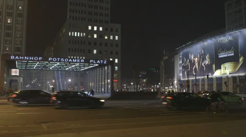 Potsdamer Platz Train Station in Berlin Germany at night Stock Footage 36267644