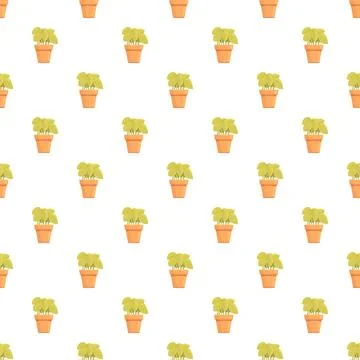 Potted basil plant seamless pattern for gardening design Illustrazione stock
