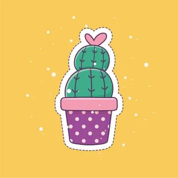 Potted cactus heart love patch fashion badge sticker decoration icon Stock Illustration