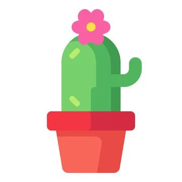 Potted cactus with pink flower, representing growth, desert flora,and home decor Stock Illustration