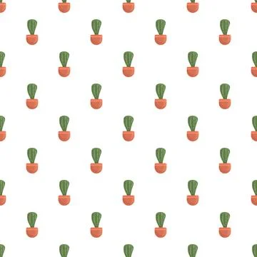 Potted cactus plants repeating seamless pattern background Stock Illustration