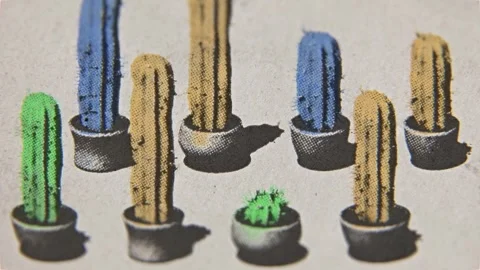 Potted cactus rows, silkscreen print seamless loop Stock Footage 288468886